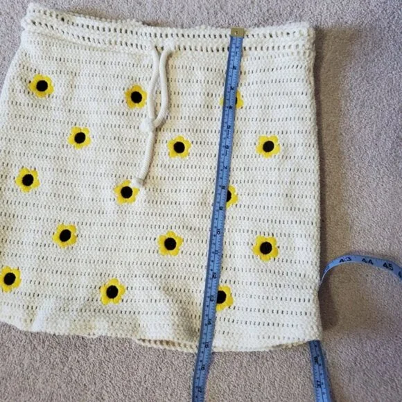 Zara Butter Yellow Floral Crochet Hippie Festival Coachella 90s Lined Skirt M - Picture 5 of 8